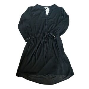 DR2 Black Tie Waist Dress Size M Sheer Sleeves NWT Chiffon